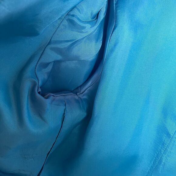 Vintag 90s Maggie London by Kenneth Nolan 100% Silk Cropped Blue Blazer Size 6 - Picture 5 of 7